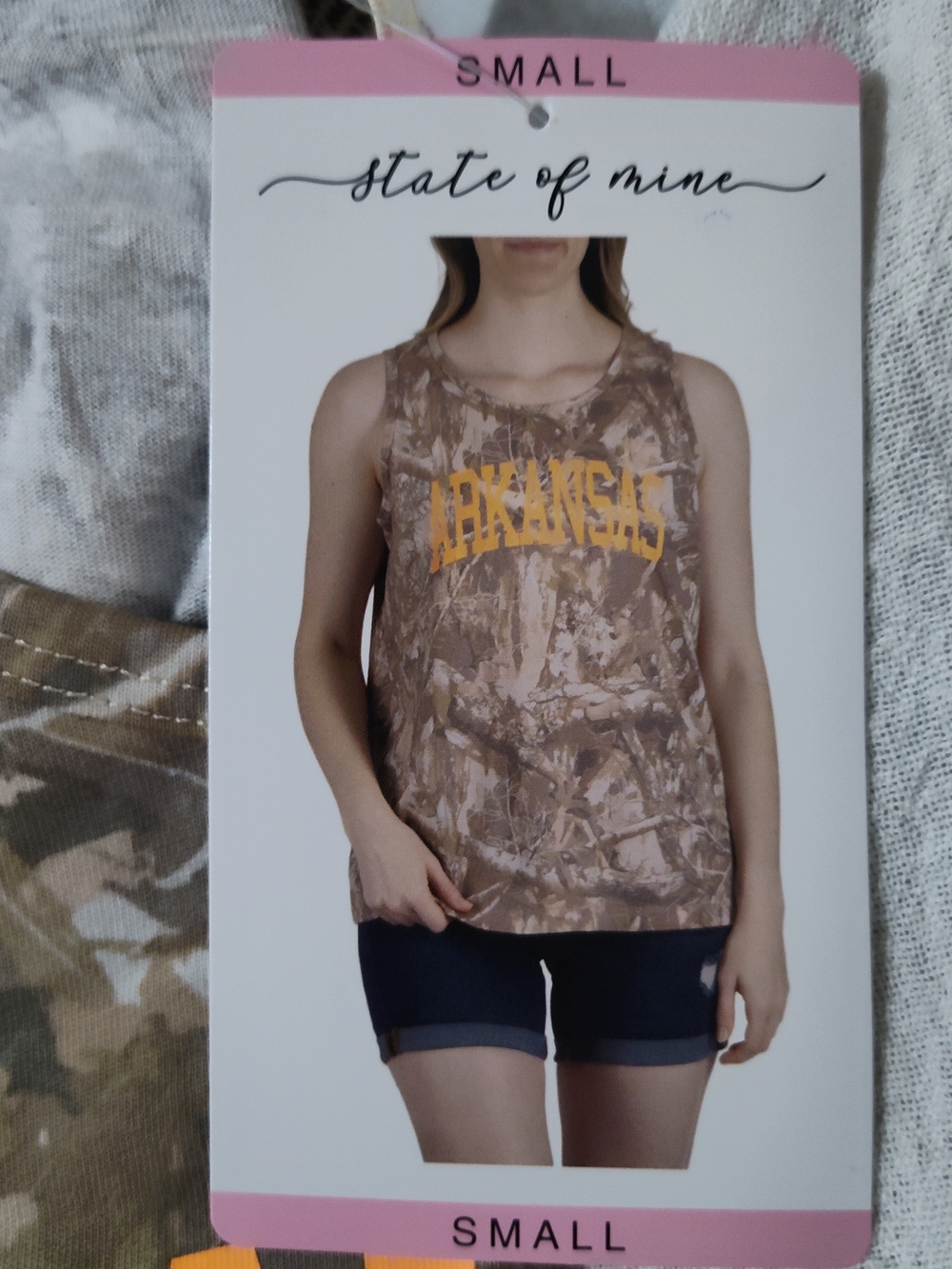 State of Mine Women's Small Brown Camo Tank with Yellow Minnesota Print